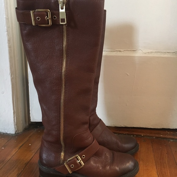 BCBG Brown leather boots with gold details - Picture 5 of 8